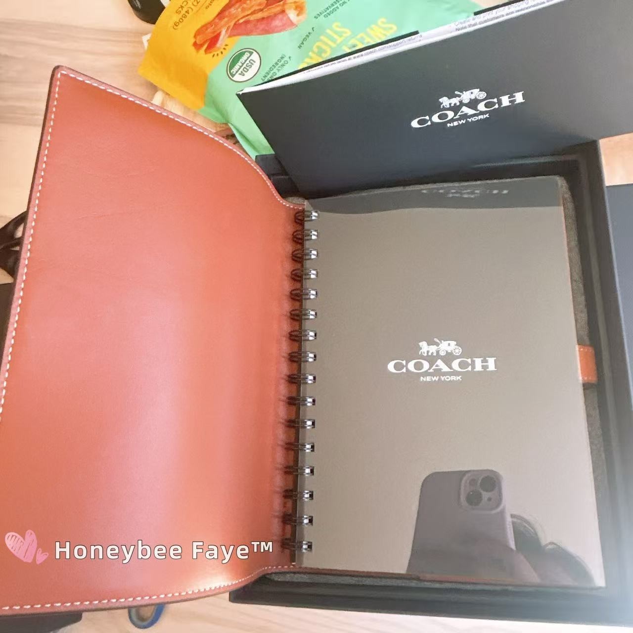 NWT Coach Notebook With Rexy CE928 smooth leather Brass Hazelnut In Box!