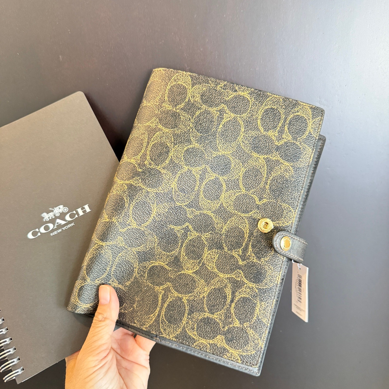 Coach Notebook In Signature Canvas Gold/Brown CDC99 NWT