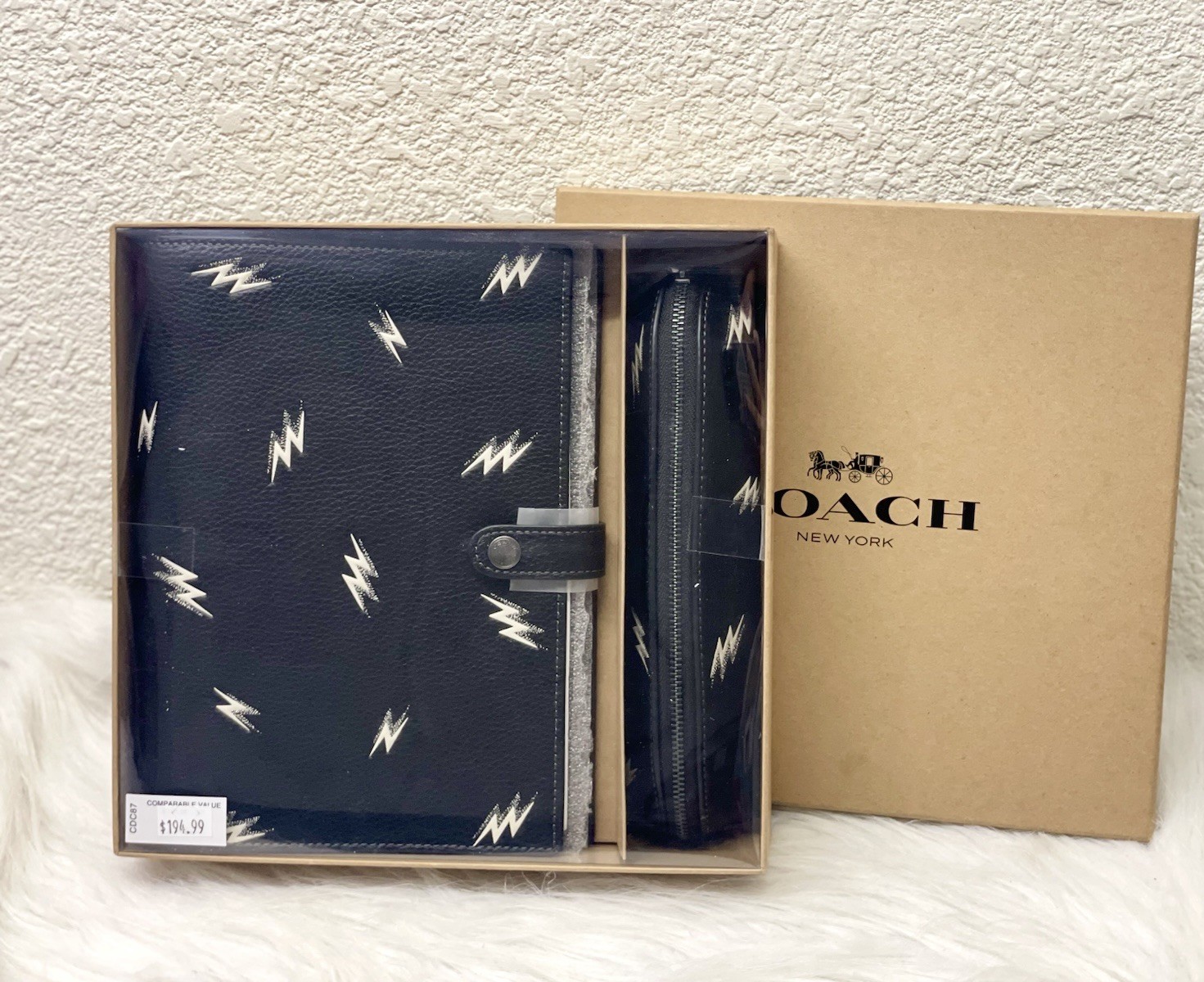 NWB Coach Boxed Notebook And Pencil Case Set With Lightning Bolt Print CDC87