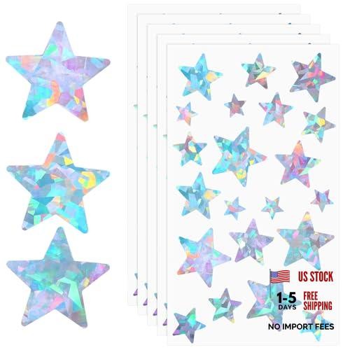 10 Sheets Holographic Glitter Silvery Stickers Multiple Sizes Self Star