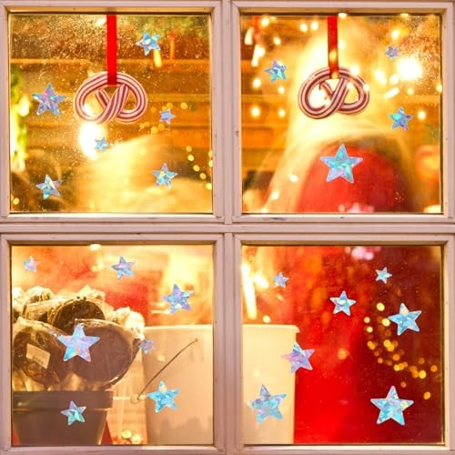 10 Sheets Holographic Glitter Silvery Stickers Multiple Sizes Self Star