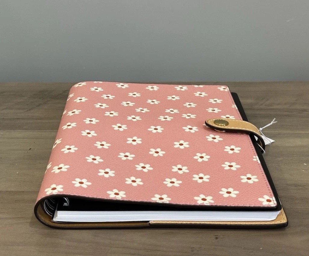 Coach Notebook With Pink Floral Print CFA42 In Gold/Pink Multi NEW