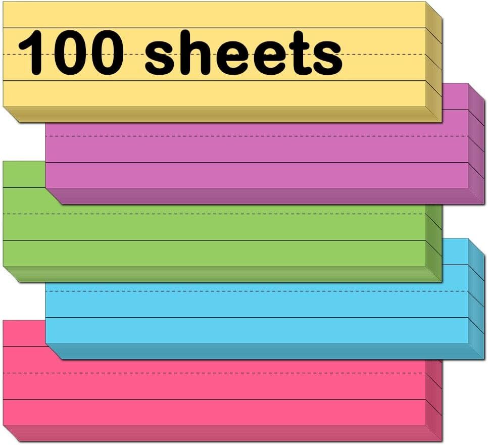 Pack of 100 Colored Sentence Strips Cardstock Colored Sentence Strips 3” x 12…