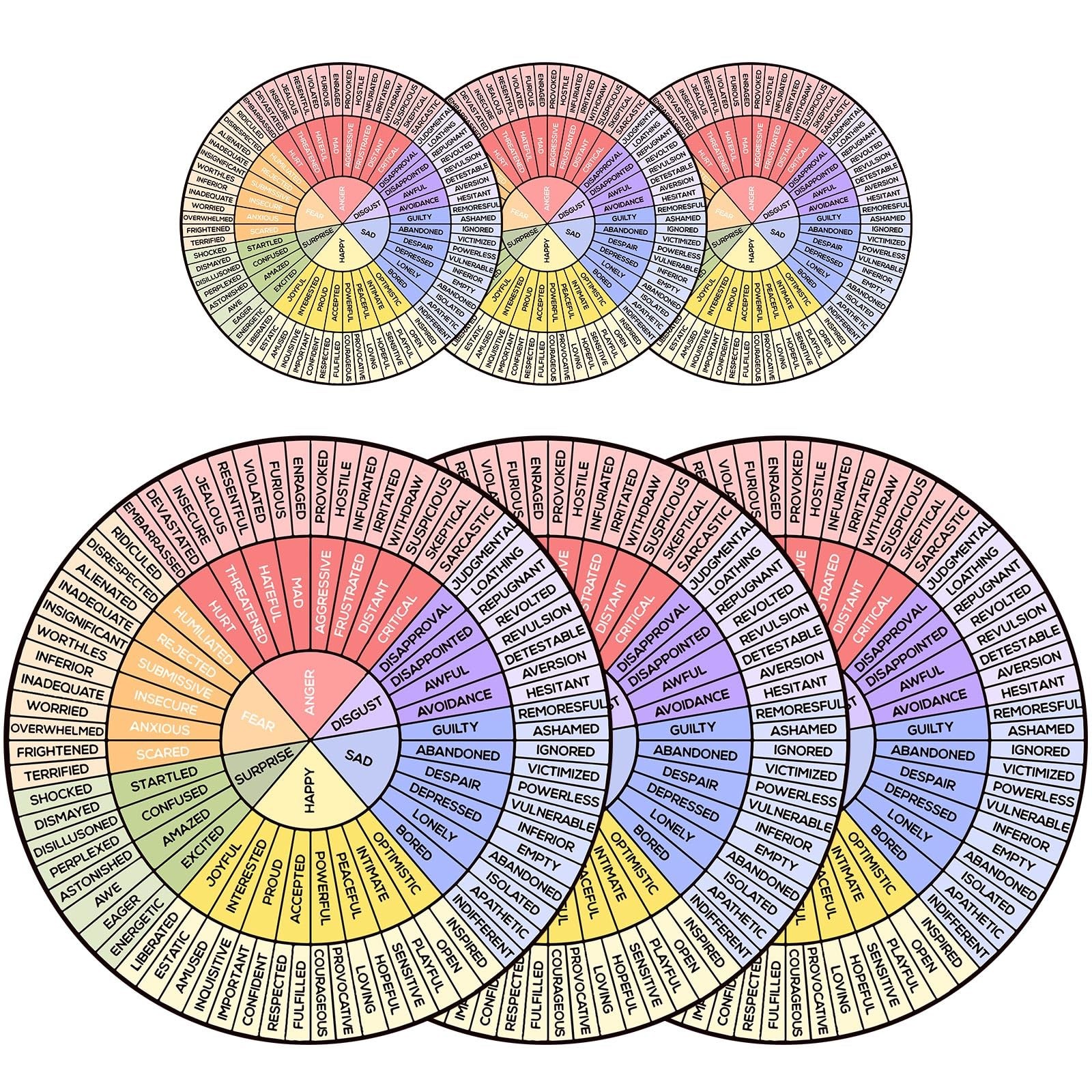 6 Pack Feelings Wheel Chart Stickers Emotion Decal for Car Social Worker