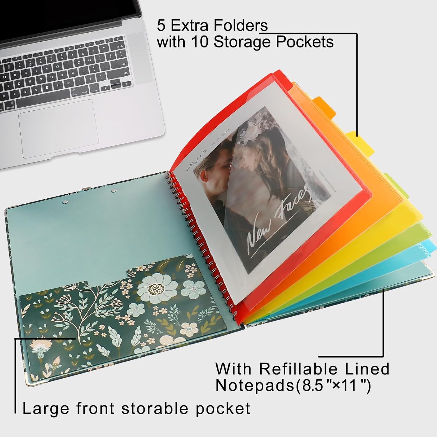 Clipboard Folio Spiral Folder Board5 Extra Folders with 10 Storage PocketsRef…