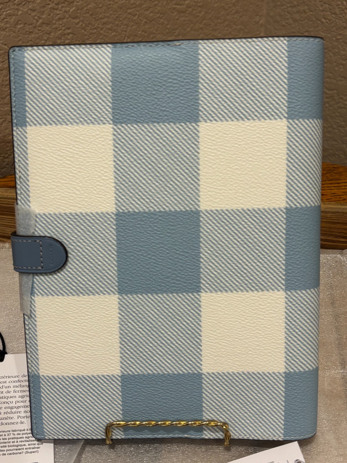 2026 Coach Notebook With Gingham Print | Blue/White CFA43 NWT