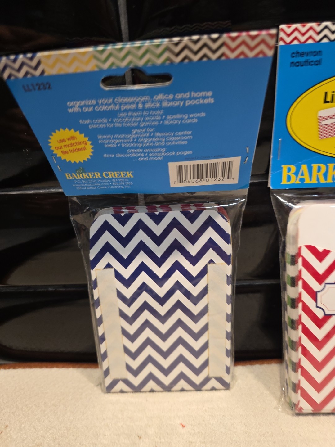 Lot Of 3 30-Packs Barker Creek Nautical Chevron Library Pockets Peel & Stick NEW