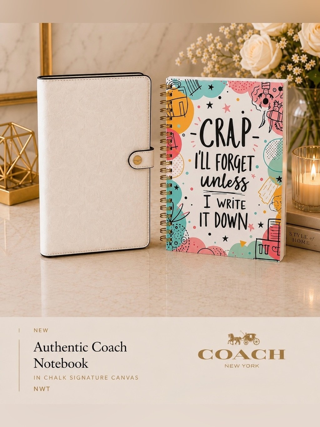 NEW Coach Notebook in White Signature Canvas CZ198 with planner NWT